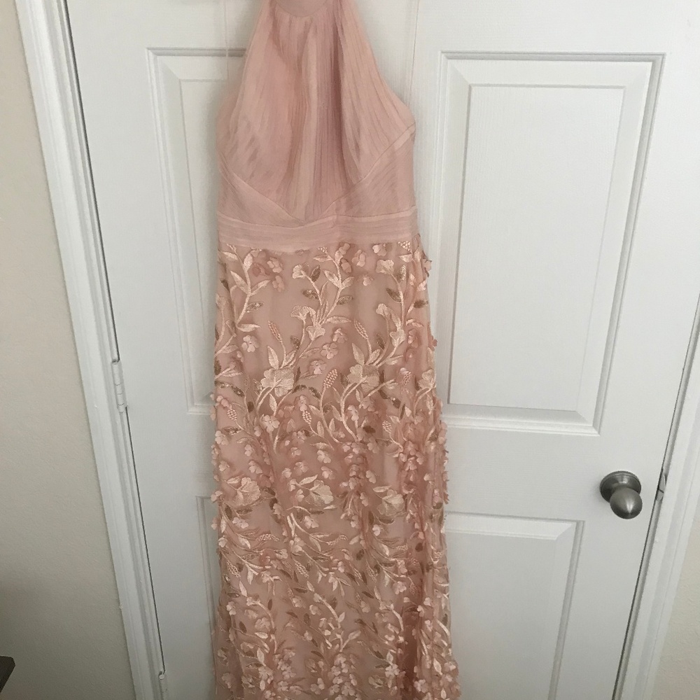 Adrianna Papell Mock Neck Tulle Petal Embroidery